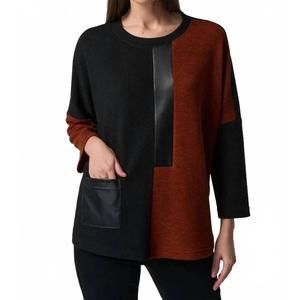 NEW JOSEPH RIBKOFF boxy colorblock sweater top in black/tandoori